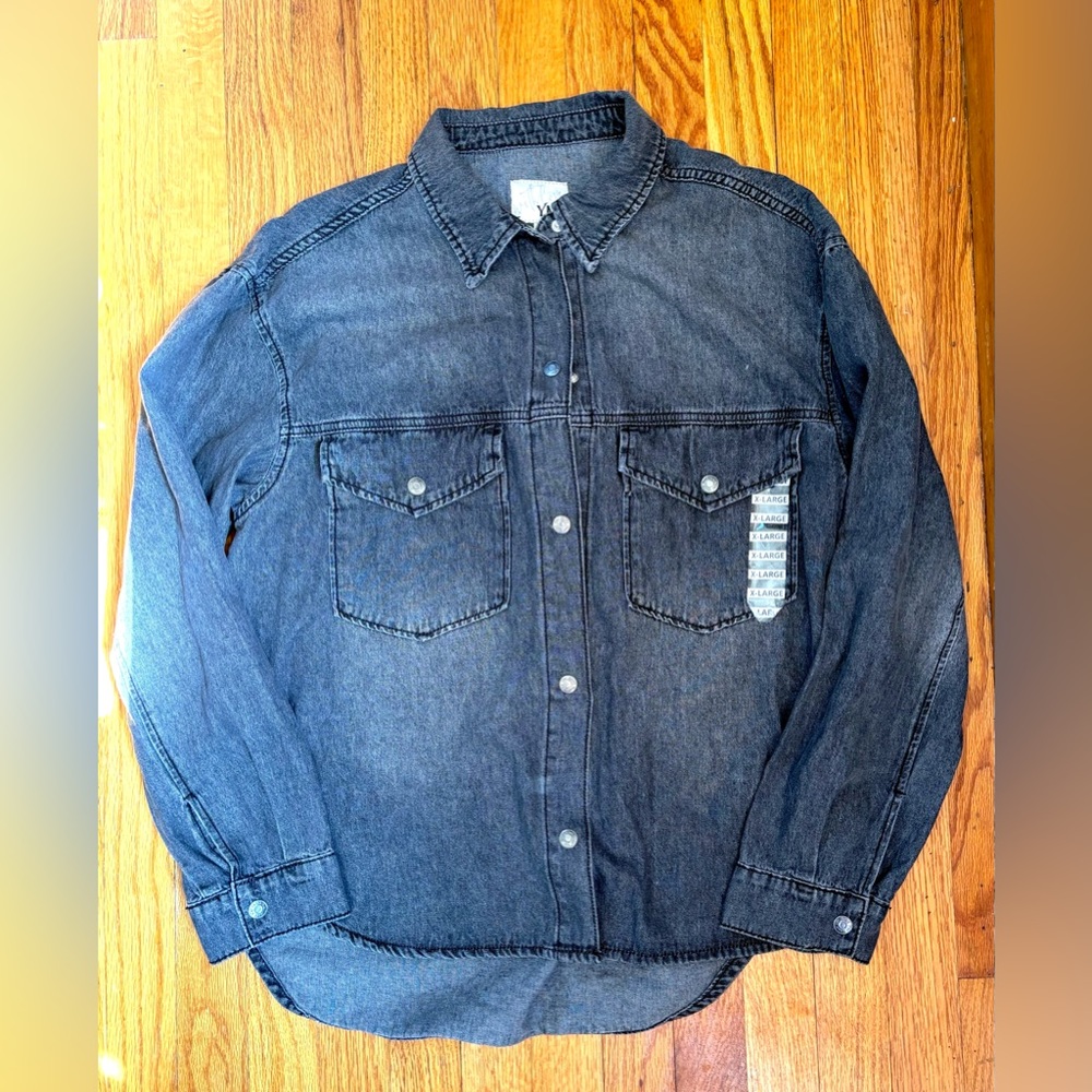 NWT With Love Dark Wash Blue Denim Jean Button up Shirt Women’s XL